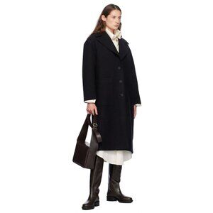 Harris Wharf London Black Boiled Wool Greatcoat Size IT40 Made in Italy